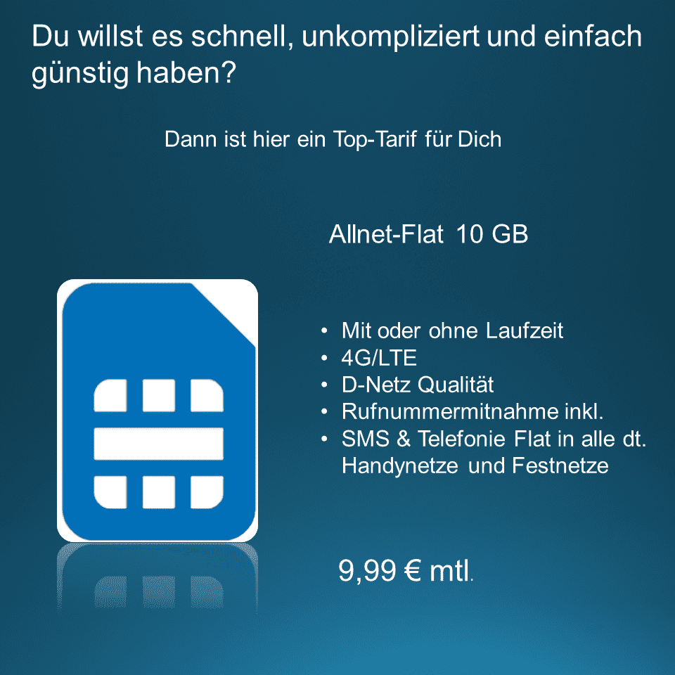 10 GB Allnet-Flat 4G-LTE Handyvertrag ohne Laufzeit